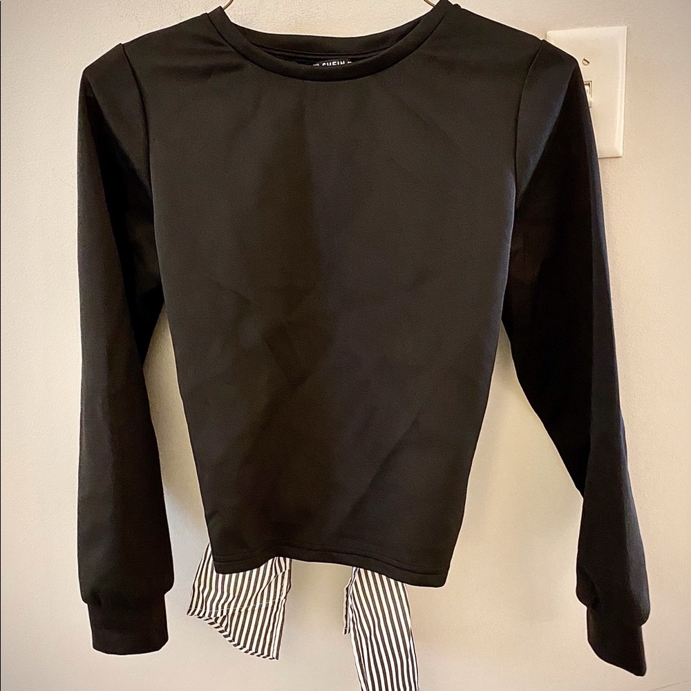 Black Open-Back Bow Shirt
